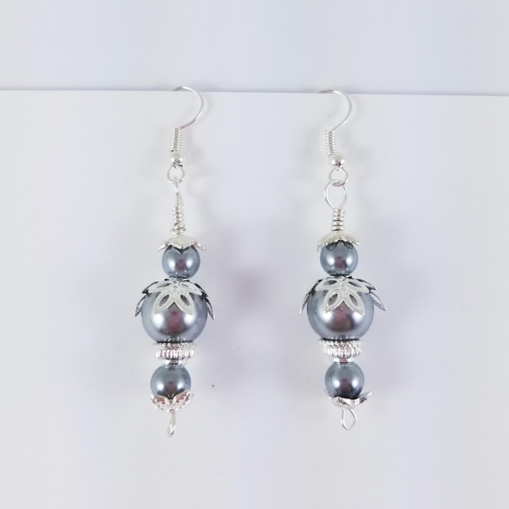 2 Inch Dangle Drop Gray Pierced Earrings NEW